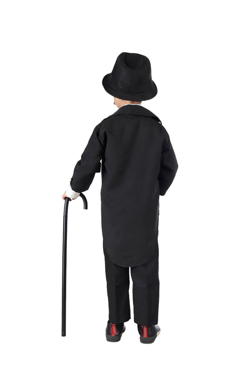 BookMyCostume Charlie Chaplin Dress for Boys | Comic Character Fancy Dress Costume | Charlie Chaplin Costume for Kids | With Stick